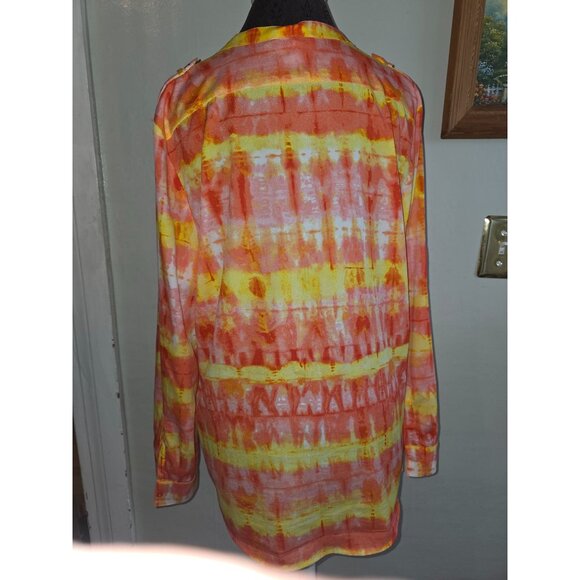 Calvin Klein Womens XL Long Sleeve Blouse Tie-Dye Yellow & Orange - Picture 3 of 7